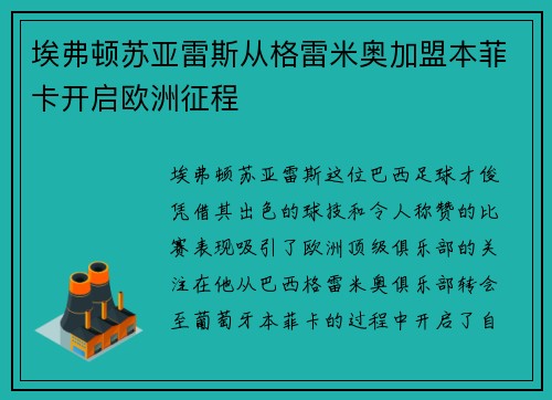 埃弗顿苏亚雷斯从格雷米奥加盟本菲卡开启欧洲征程